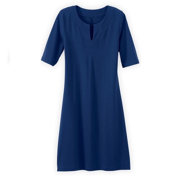 blue split neck travel dress